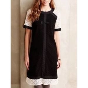 Girls from Savoy by Anthropologie Molina Eyelet Shift Dress Size S Cream/Black
